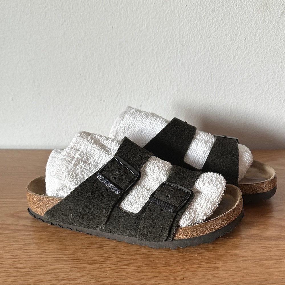 Birkenstock Size 37 Black Suede Arizona Double Strap Sandals